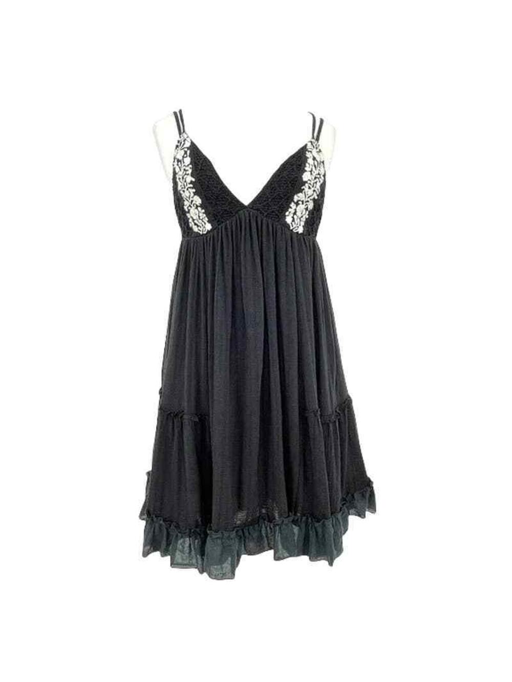 L SPACE Dress Womens Small Black Embroidered Floral Sleeveless Mini CoverUp